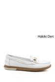 Kadın Beyaz Tokalı Rok Hakiki Deri Comfort Loafer
