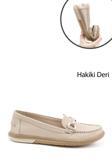 Kadın Bej Antik Tokalı Rok Hakiki Deri Comfort Loafer
