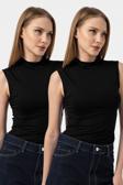 Vodens Siyah Siyah 2'Li Kolsuz Body Bluz