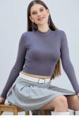 Vodens Antrasit Dik Yaka Basic Ultra Soft %100 Pamuk Uzun Kol Body