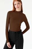 Vodens Kahve Dik Yaka Basic Ultra Soft %100 Pamuk Uzun Kol Body