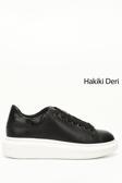 Kadın Siyah Bağcıklı Dolgu Taban Hakiki Deri Sneaker