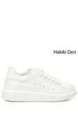 Kadın Beyaz Bağcıklı Dolgu Taban Hakiki Deri Sneaker