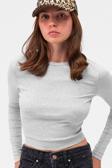 Vodens Gri Melanj Bisiklet Yaka Basic Ultra Soft %100 Pamuk Uzun Kol Body