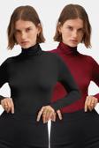 Vodens Kadın Siyah Bordo 2'Li Balıkçı Yaka Ultra Soft Bluz