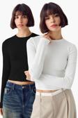 Vodens Siyah Beyaz 2'Li Bisiklet Yaka Basic Ultra Soft %100 Pamuk Uzun Kol Bluz