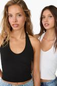 Vodens Kadın Siyah Beyaz 2'Li Halter Yaka Crop Top Body