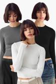 Vodens Siyah Beyaz Antrasit 3'Lü Bisiklet Yaka Basic Ultra Soft %100 Pamuk Uzun Kol Bluz