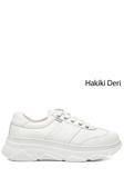 Kadın Beyaz Dolgu Taban Bağcıklı Hakiki Deri Sneaker