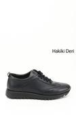 Erkek Lacivert Hakiki Deri Bağcıklı Sneaker