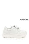 Kadın Beyaz Lastik Bağcıklı Comfort Hakiki Deri Sneaker