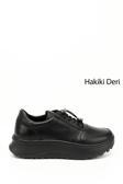 Kadın Siyah Lastik Bağcıklı Comfort Hakiki Deri Sneaker