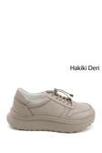 Kadın Bej Lastik Bağcıklı Comfort Hakiki Deri Sneaker