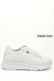 Kadın Beyaz Bağcıklı Dolgu Taban Hakiki Deri Sneaker