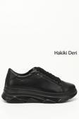 Kadın Siyah Bağcıklı Dolgu Taban Hakiki Deri Sneaker