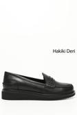 Kadın Siyah Dolgu Taban Hakiki Deri Loafer Ayakkabı