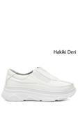 Kadın Beyaz Fermuarlı Dolgu Taban Hakiki Deri Sneaker