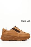 Kadın Açık Taba Fermuarlı Dolgu Taban Hakiki Deri Sneaker