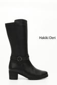 Kadın Siyah Fermuarlı Kalın Topuklu Hakiki Deri Çizme