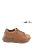 Kadın Taba Antik Bağcıklı Dolgu Taban Hakiki Deri Sneaker