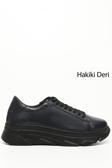 Kadın Lacivert Antik Bağcıklı Dolgu Taban Hakiki Deri Sneaker