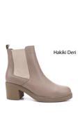 Kadın Bej Fermuarlı Kalın Topuklu Hakiki Deri Chelsea Bot