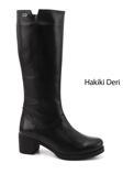 Kadın Siyah Fermuarlı Kalın Topuklu Hakiki Deri Çizme