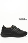 Kadın Siyah Bağcıklı Dolgu Taban Hakiki Deri Sneaker