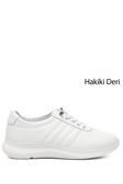 Kadın Beyaz Bağcıklı Dolgu Taban Hakiki Deri Sneaker