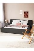 Mode Soft 180 Cm. Döşemeli 2 Kişilik Baza Başlık Set Koyu Antrasit Keten (EVİNİZE TESLİM KURULUMLU)