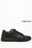 Erkek Siyah Bağcıklı Kauçuk Taban Hakiki Deri Sneaker
