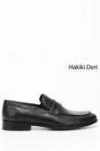 Erkek Siyah Kösele Taban Hakiki Deri Loafer Ayakkabı