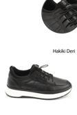 Erkek Siyah Likralı Lastik Bağcıklı Hakiki Deri Comfort Sneaker