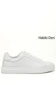 Erkek Beyaz Bağcıklı Kauçuk Taban Hakiki Deri Sneaker
