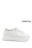 Kadın Beyaz Lastik Bağcıklı Comfort Hakiki Deri Sneaker