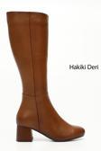 Kadın Taba Antik Hakiki Deri Topuklu Fermuarlı Çizme