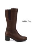 Kadın Kahve Antik Fermuarlı Kalın Topuklu Hakiki Deri Çizme