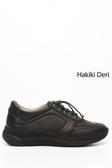 Kadın Siyah Bağcıklı Dolgu Taban Hakiki Deri Sneaker