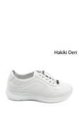 Kadın Beyaz Bağcıklı Dolgu Taban Hakiki Deri Sneaker