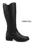 Kadın Siyah Fermuarlı Kalın Topuklu Hakiki Deri Çizme