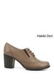 Kadın Vizon Antik Bağcıklı Orta Kalın Topuklu Hakiki Deri Oxford Ayakkabı