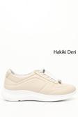 Kadın Bej Bağcıklı Dolgu Taban Hakiki Deri Sneaker
