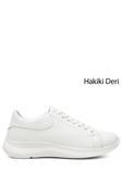 Kadın Beyaz Bağcıklı Dolgu Taban Hakiki Deri  Sneaker