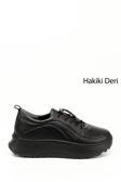 Kadın Siyah Lastik Bağcıklı Comfort Hakiki Deri Sneaker