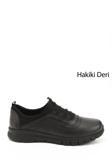 Kadın Siyah Lastik Bağcıklı Hakiki Deri Comfort Sneaker