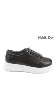 Kadın Siyah Lastik Bağcıklı Comfort Hakiki Deri Sneaker