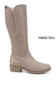 Kadın Bej Fermuarlı Kalın Topuklu Hakiki Deri Çizme