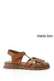 Kadın Taba Antik Cırt Bantlı Burnu Kapalı Hakiki Deri Sandalet