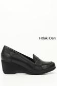 Kadın Siyah Dolgu Taban Hakiki Deri Loafer Ayakkabı