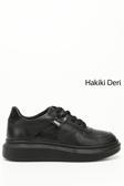 Kadın Siyah Dolgu Taban Hakiki Deri Sneaker